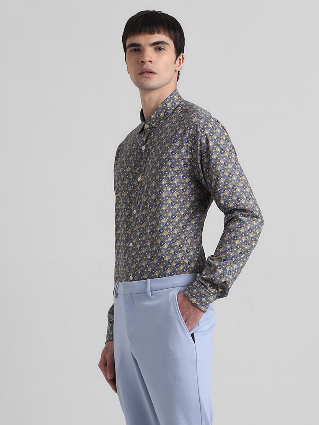 Brown Abstract Print Cotton Shirt