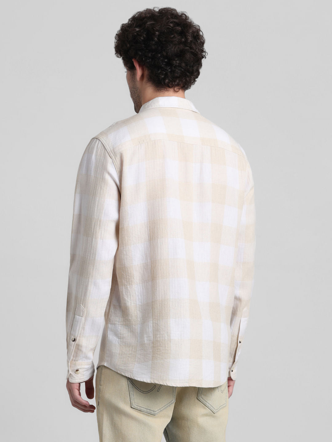 Beige Check Print Full Sleeves Shirt