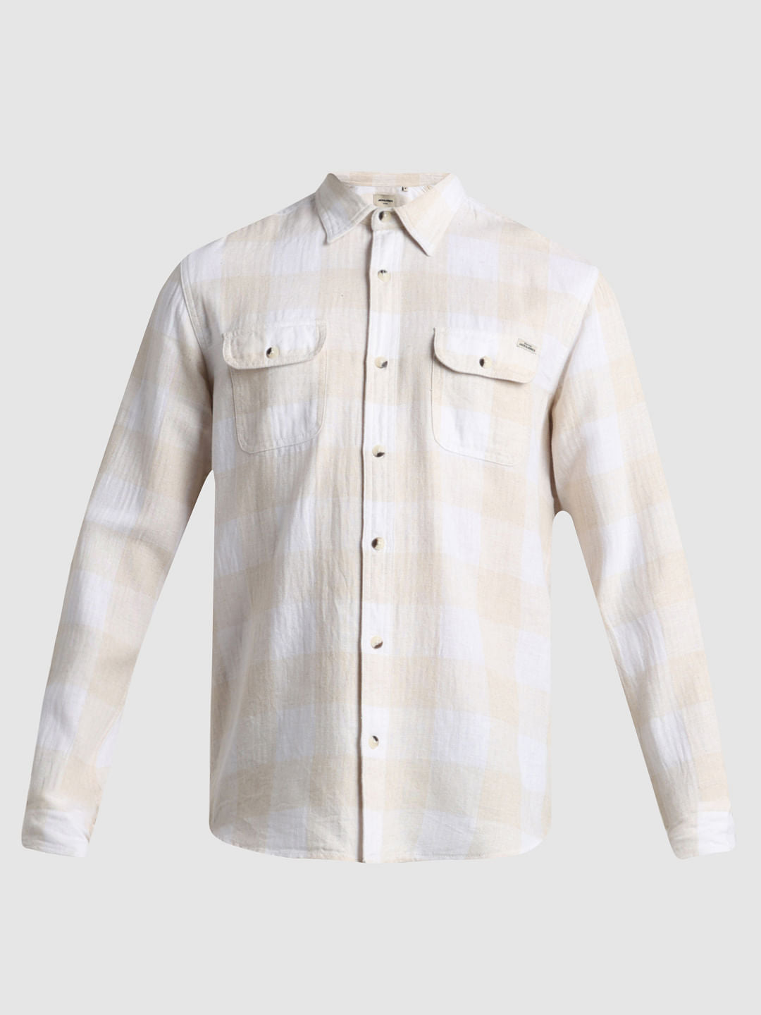 Beige Check Print Full Sleeves Shirt