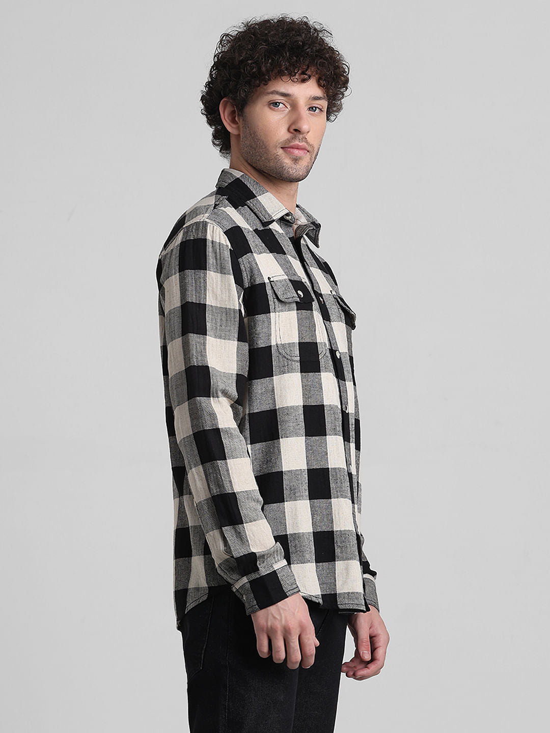 Black Check Print Full Sleeves Shirt