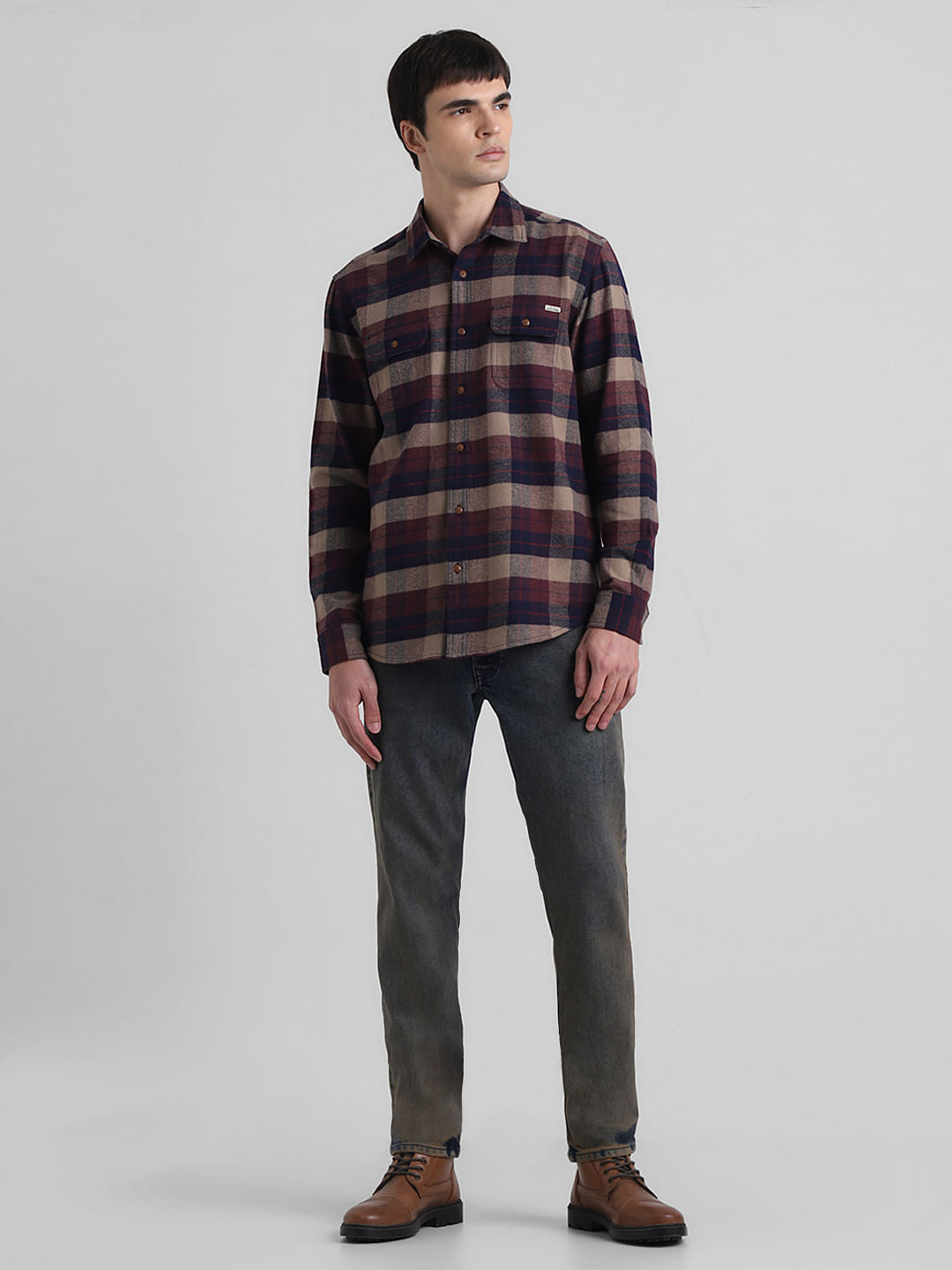 Dark Brown Check Print Shirt