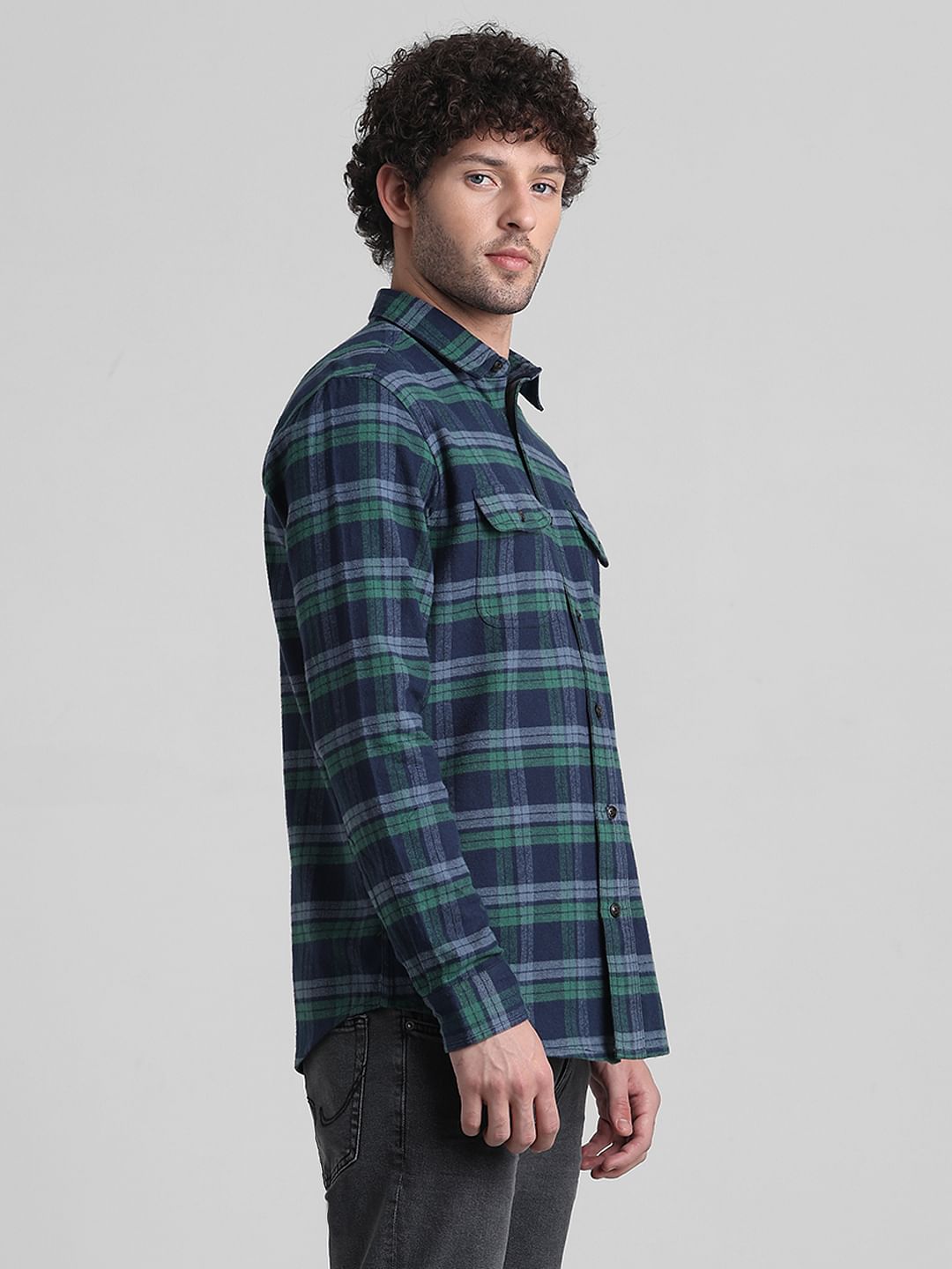 Blue Check Print Cotton Shirt