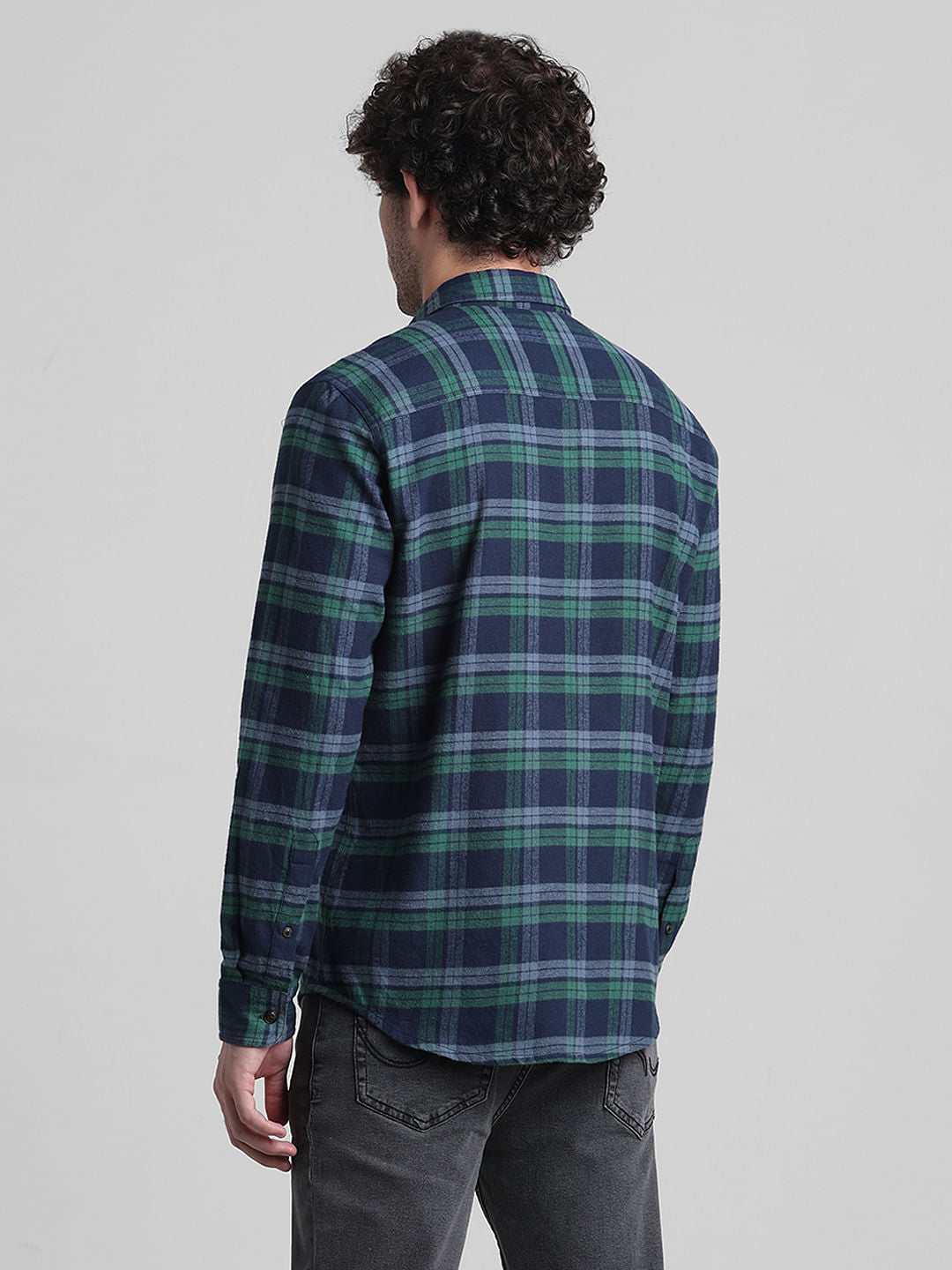 Blue Check Print Cotton Shirt