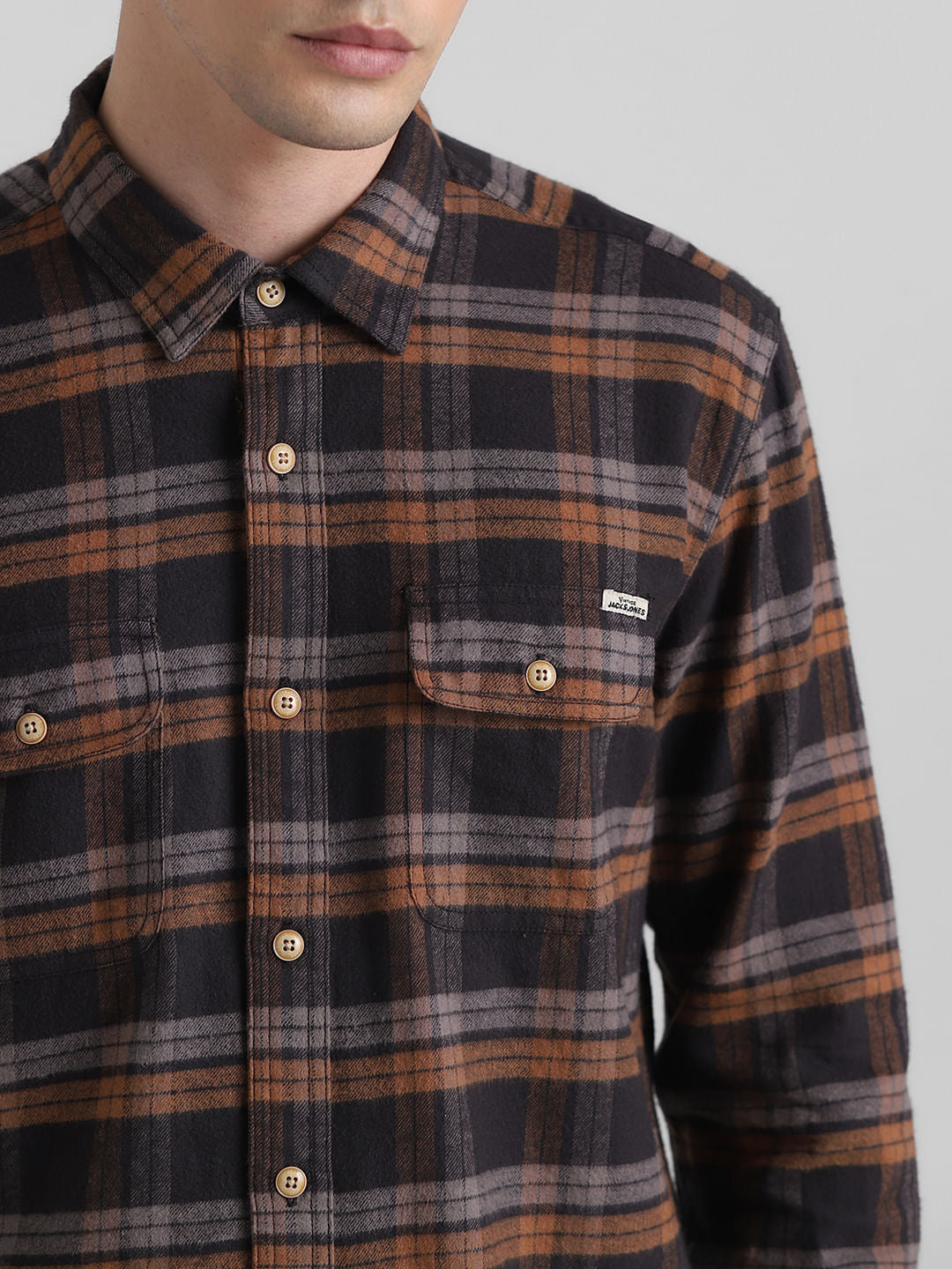 Brown Check Print Full Sleeves Shirt