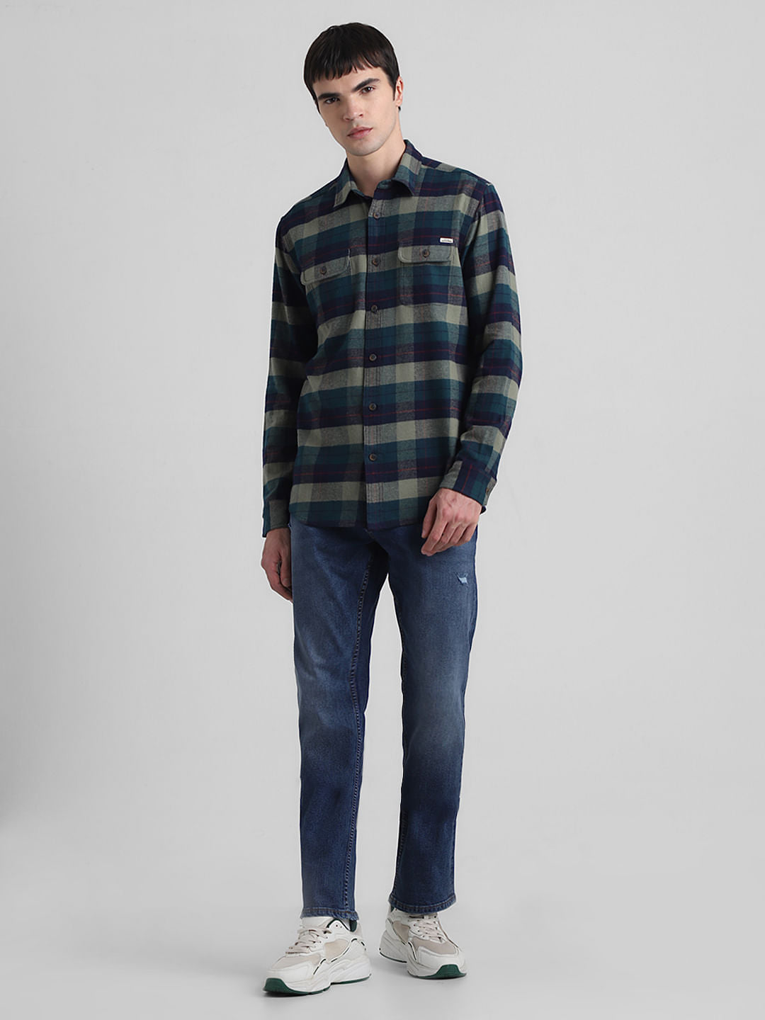 Green Check Print Full Sleeves Shirt