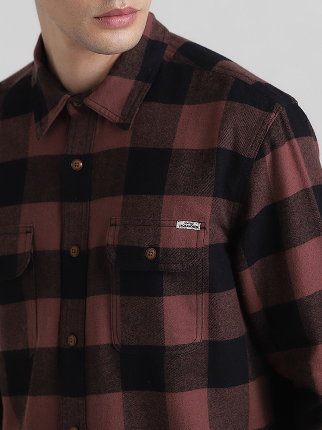 Warm Brown Check Print Shirt