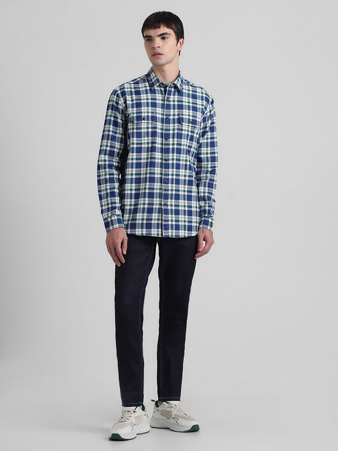 Green Check Print Full Sleeves Shirt