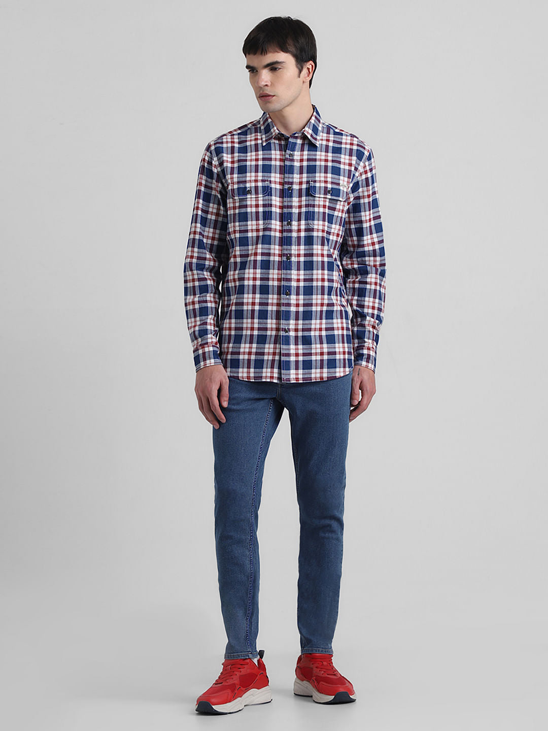 Red Check Print Full Sleeves Shirt