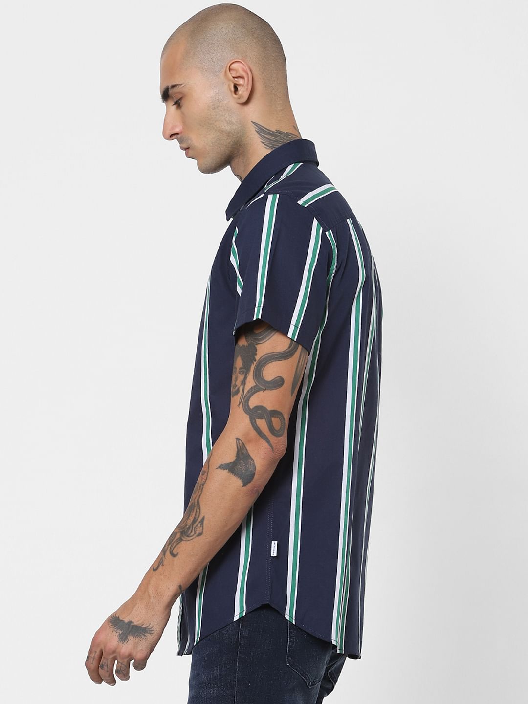 Green Striped Half Sleeves Shirt