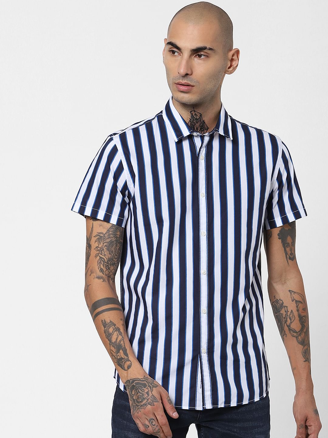 Blue Striped Half Sleeves Shirt