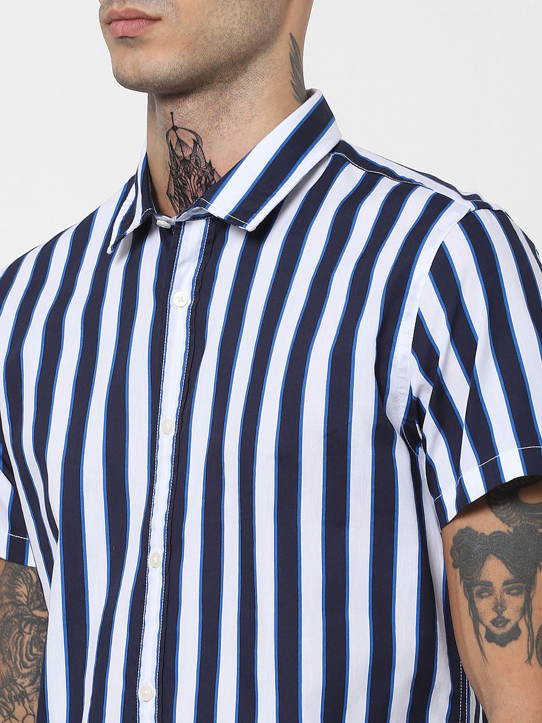Blue Striped Half Sleeves Shirt