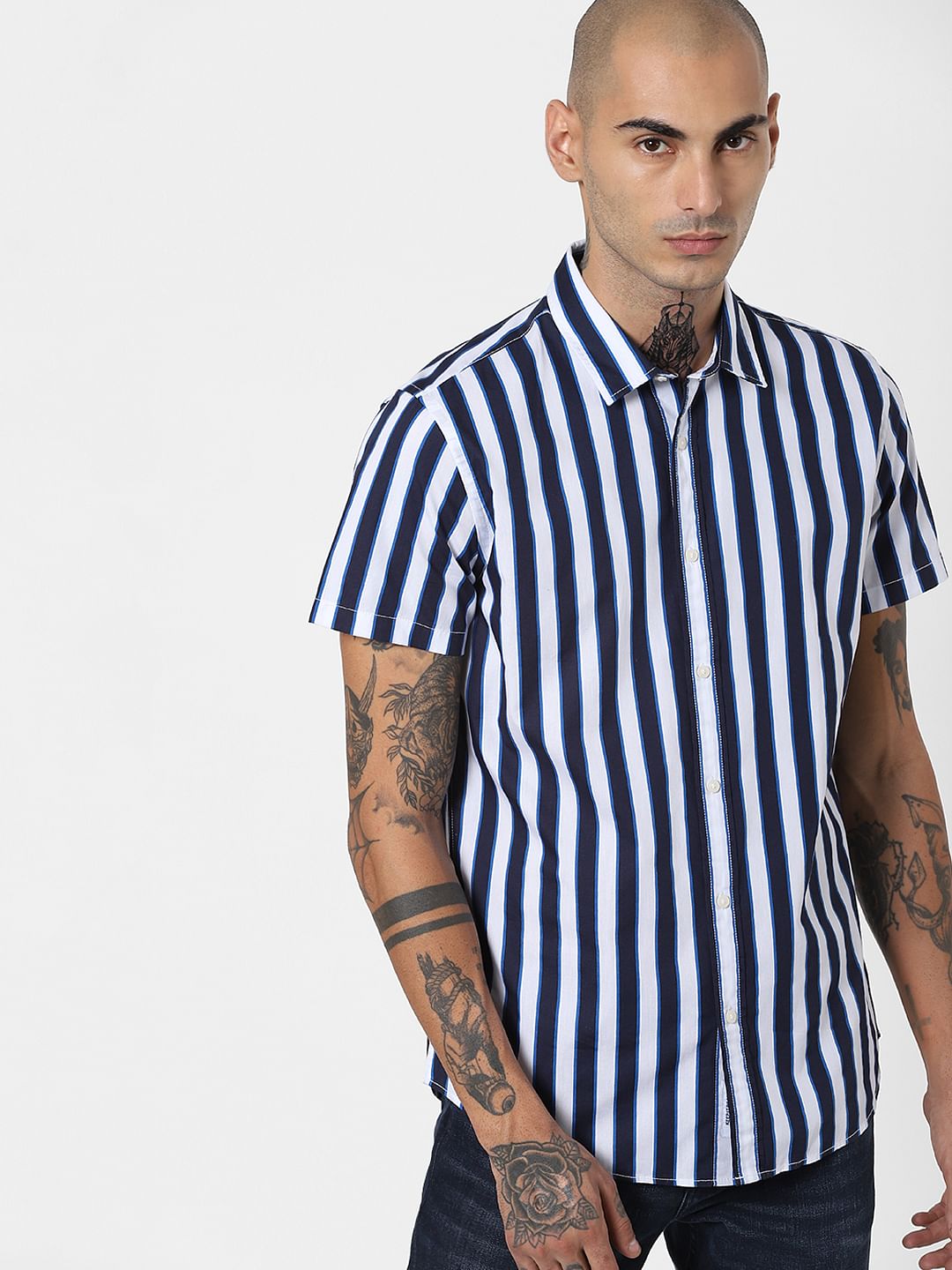 Blue Striped Half Sleeves Shirt