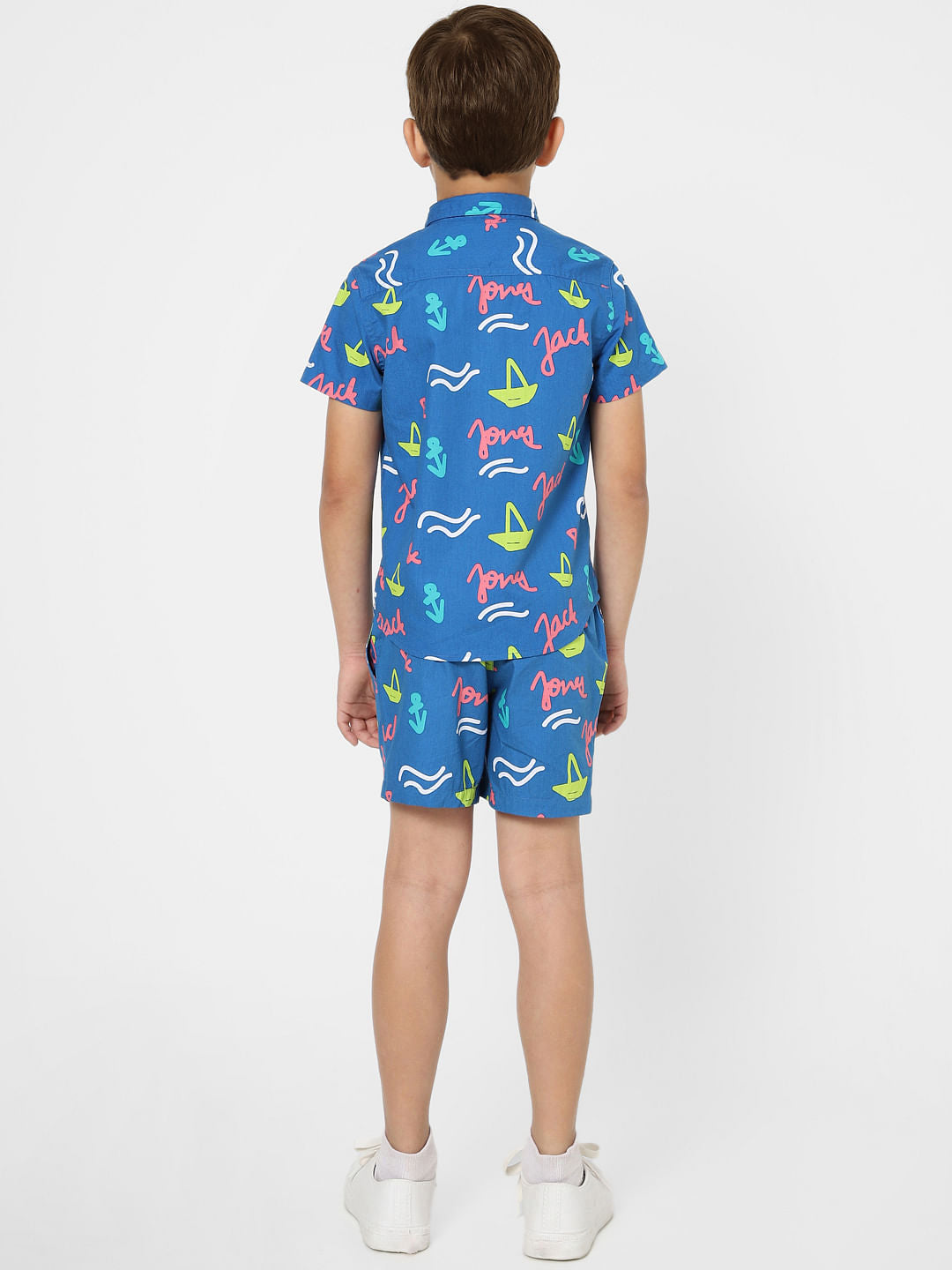 Boys Blue Printed Short Sleeves Co-ord Shirt
