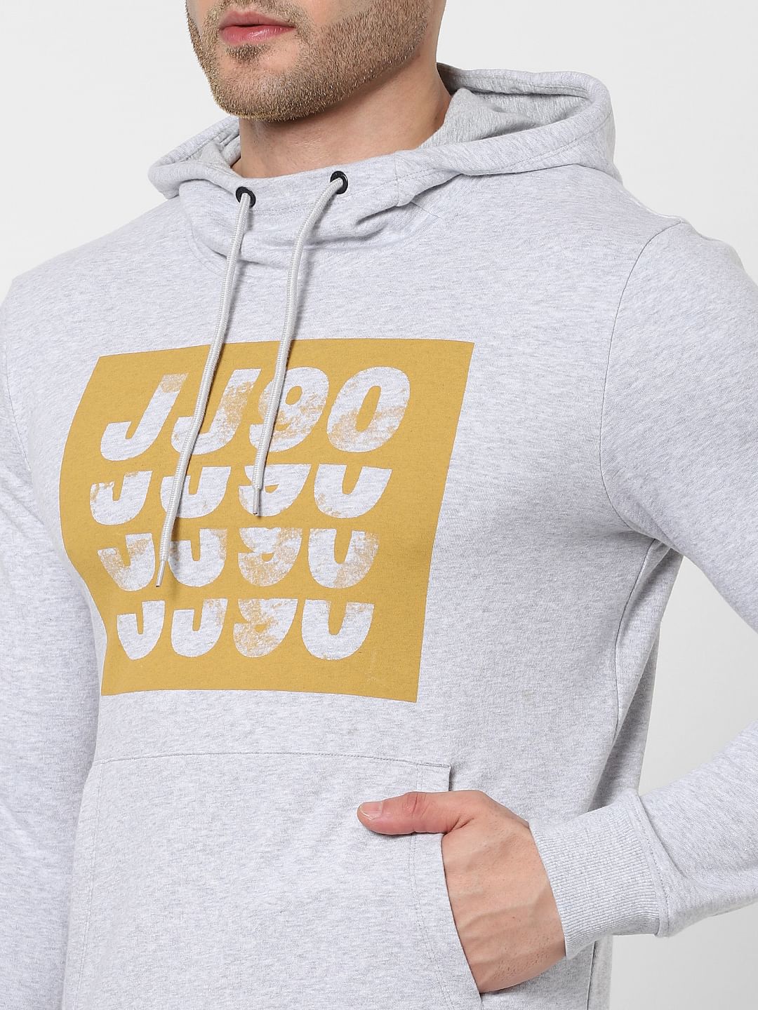 Grey Graphic Print Hooded Sweatshirt