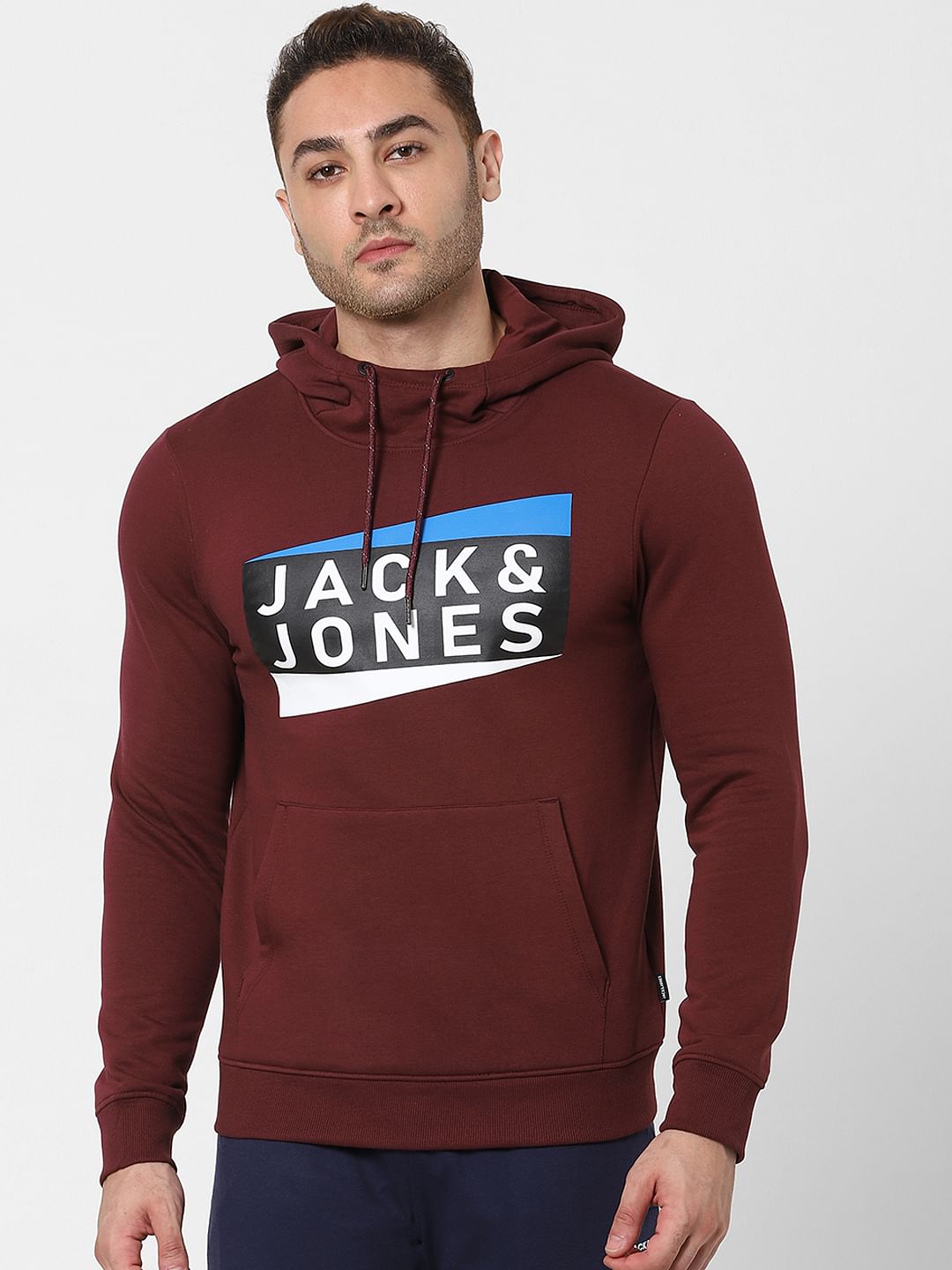 Burgundy Logo Print Hooded Sweatshirt