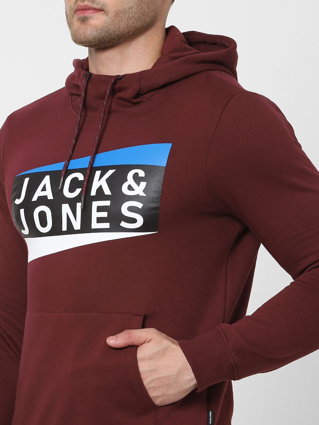 Burgundy Logo Print Hooded Sweatshirt