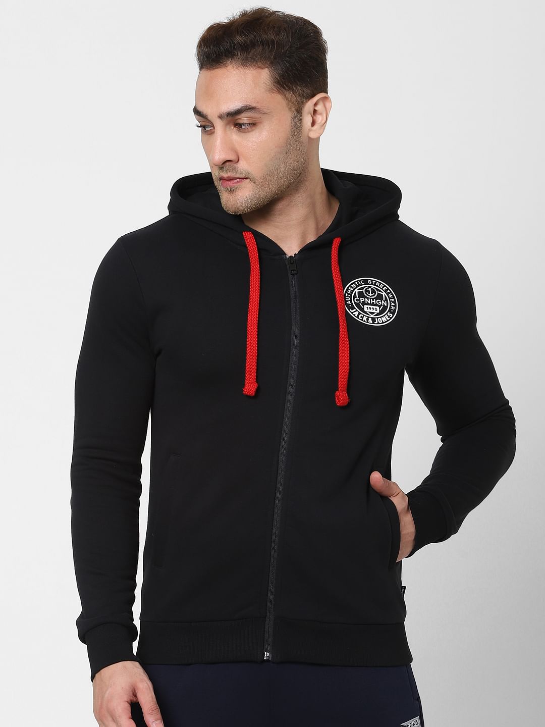 Black Hooded Zip Up Sweatshirt