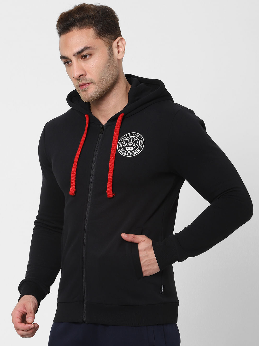 Black Hooded Zip Up Sweatshirt