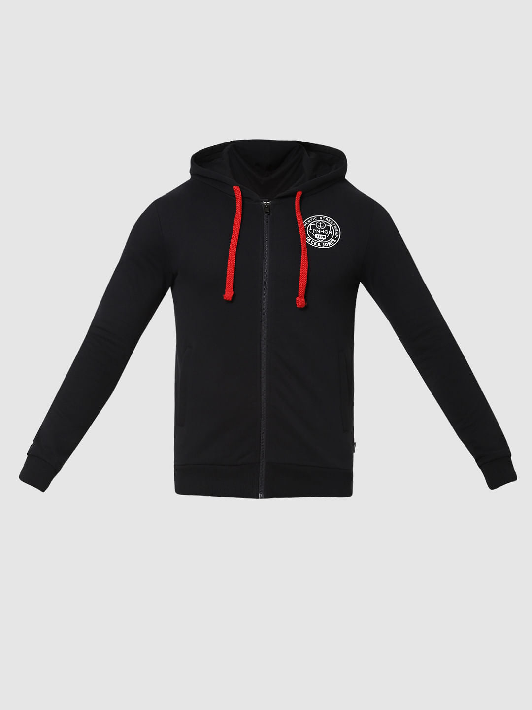 Black Hooded Zip Up Sweatshirt