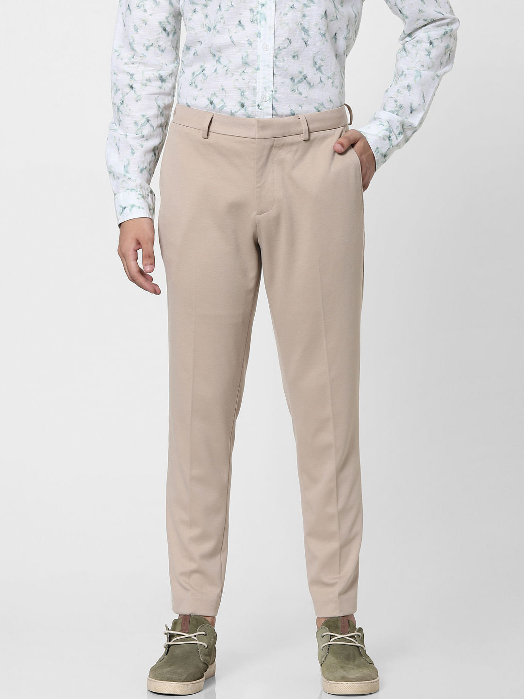 Beige Tailored Formal Trousers