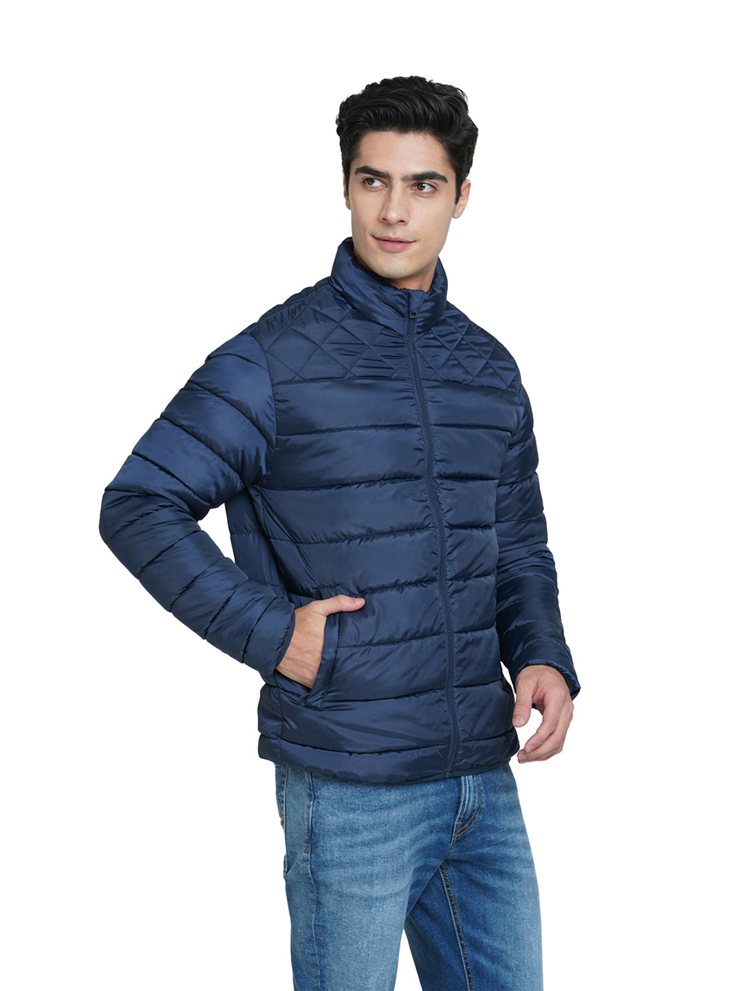 Blue Regular Fit Puffer Jacket