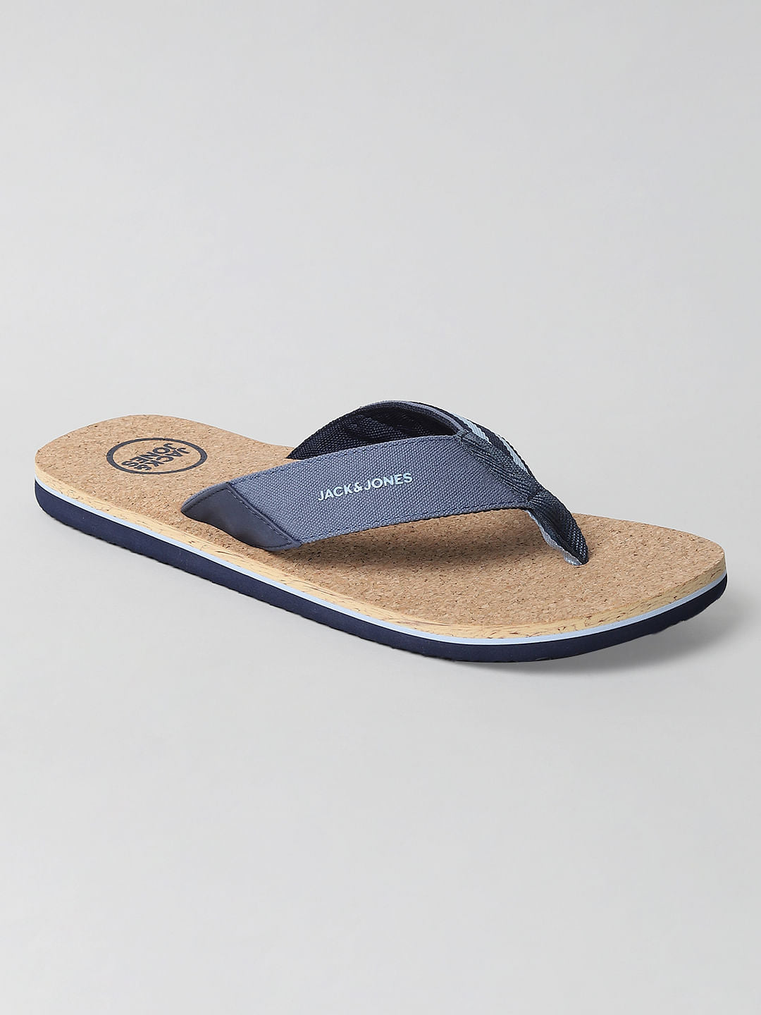 Beige and Blue Flip Flops