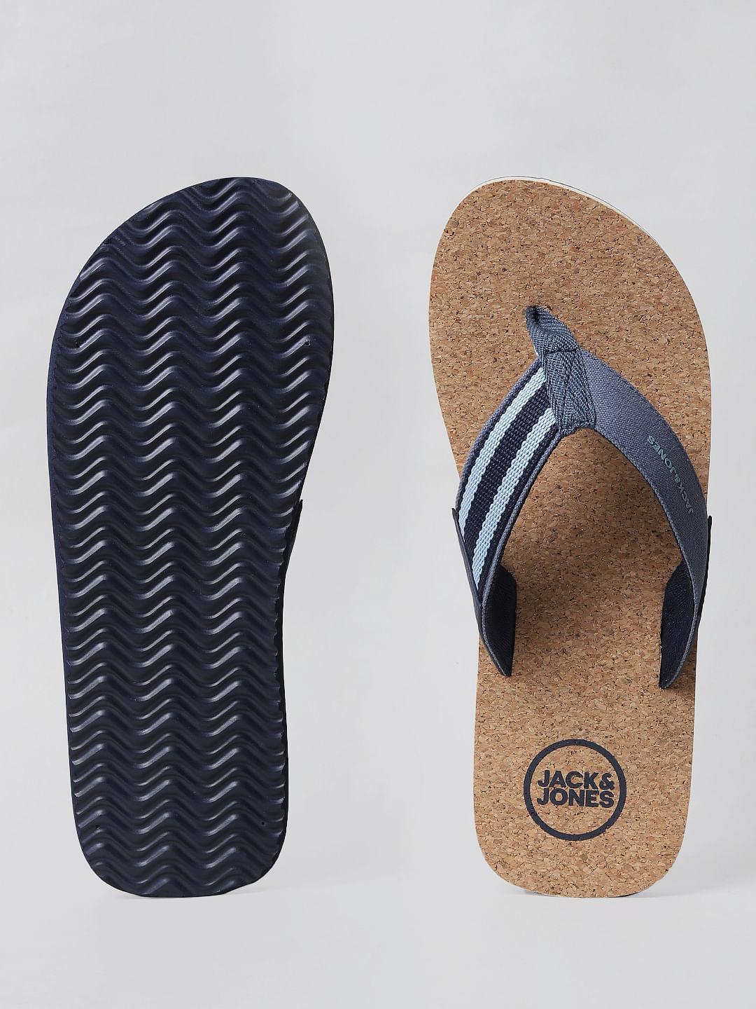 Beige and Blue Flip Flops