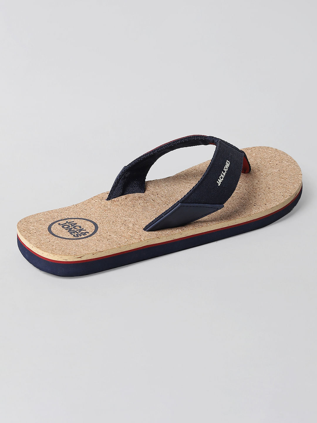Beige and Blue Flip Flops