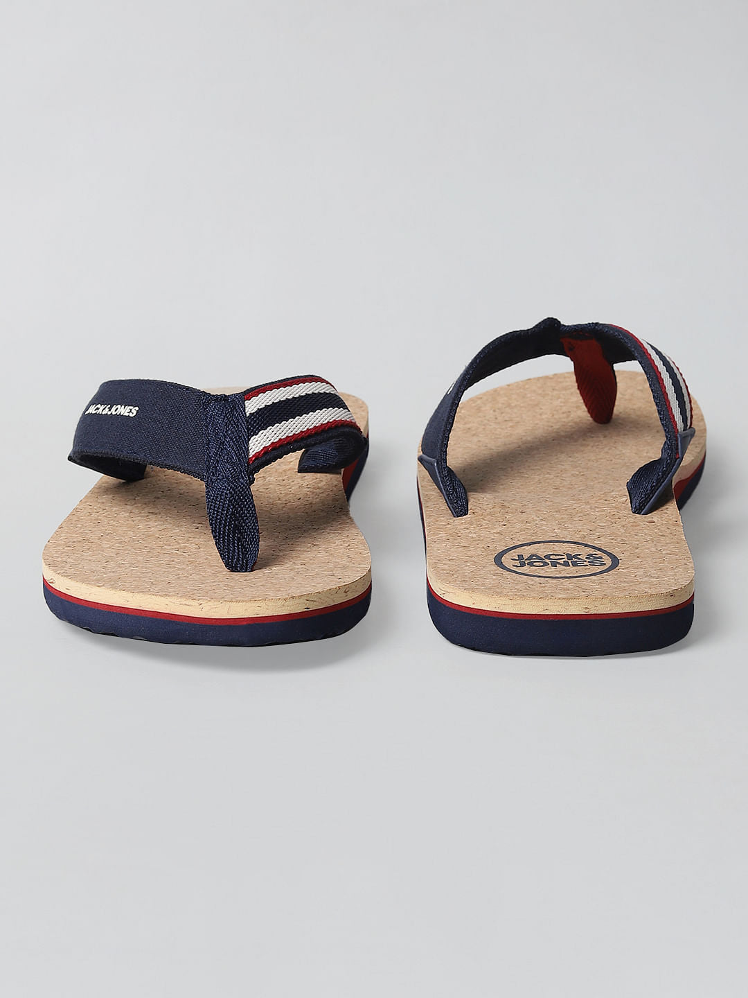 Beige and Blue Flip Flops