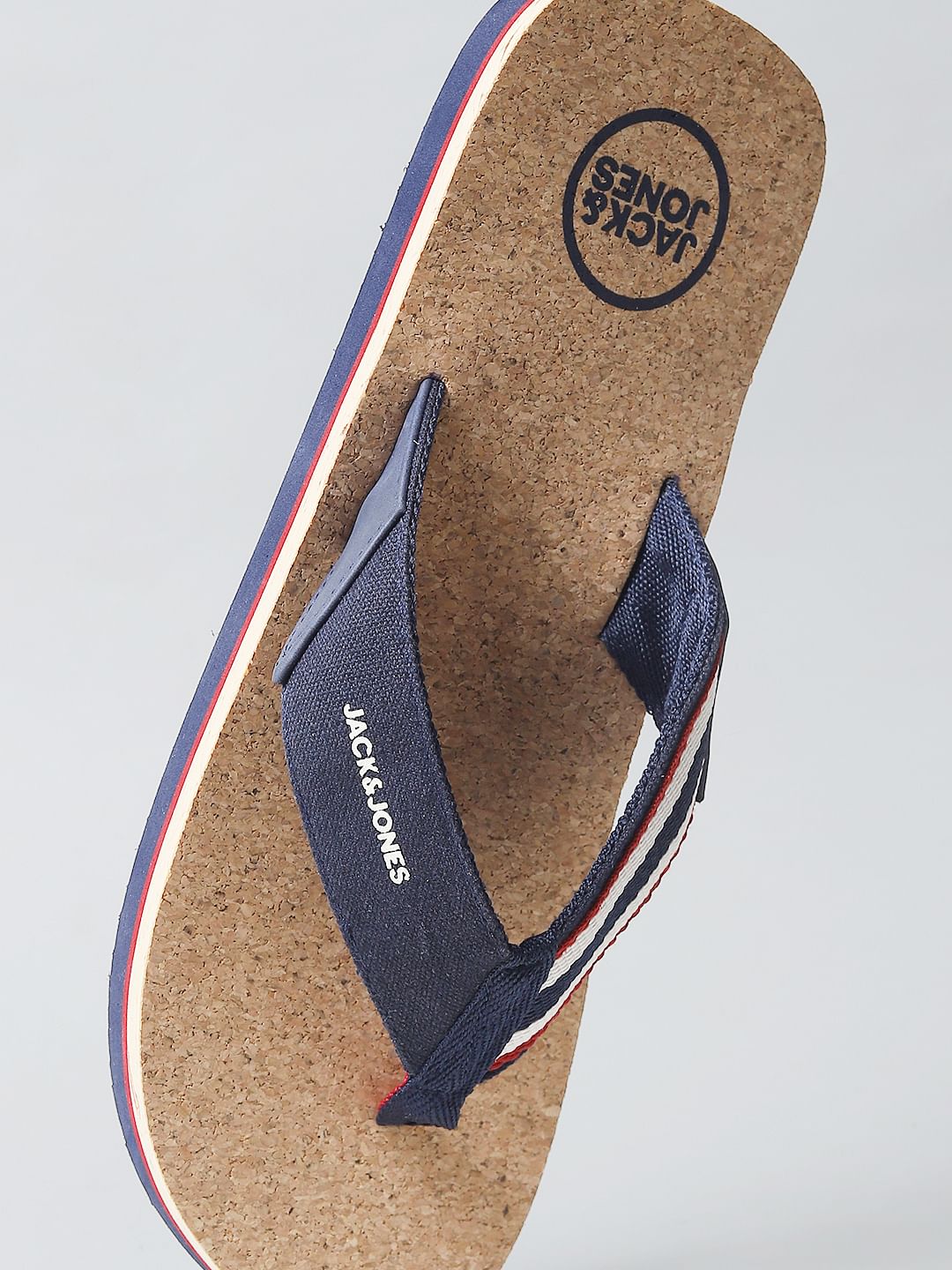 Beige and Blue Flip Flops