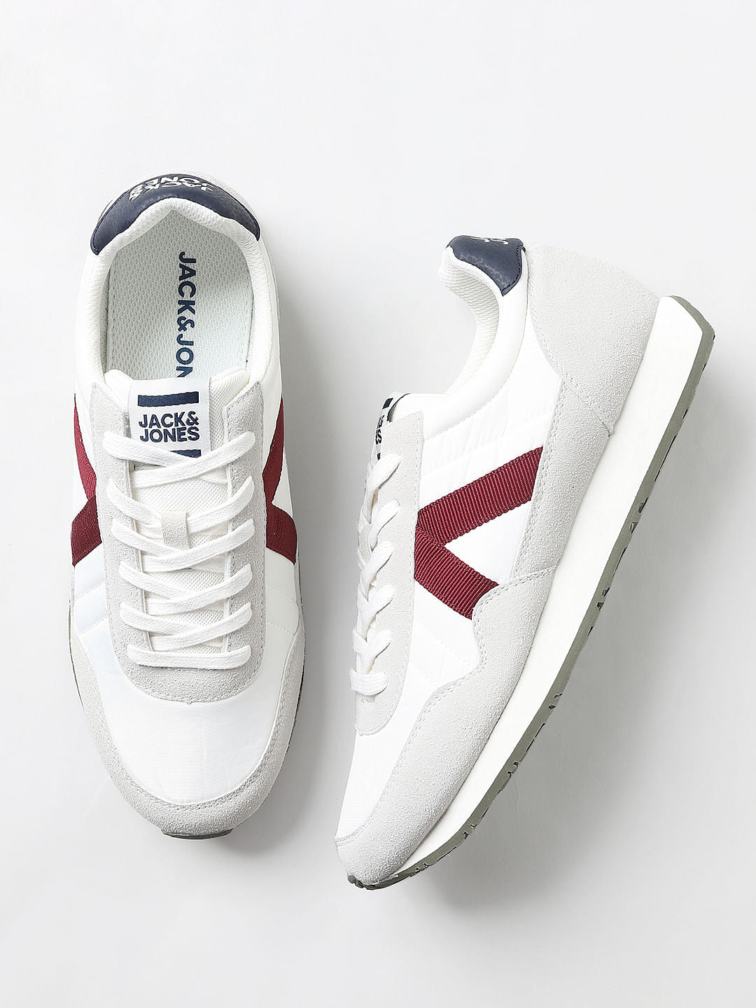 White & Red Lace Up Sneakers