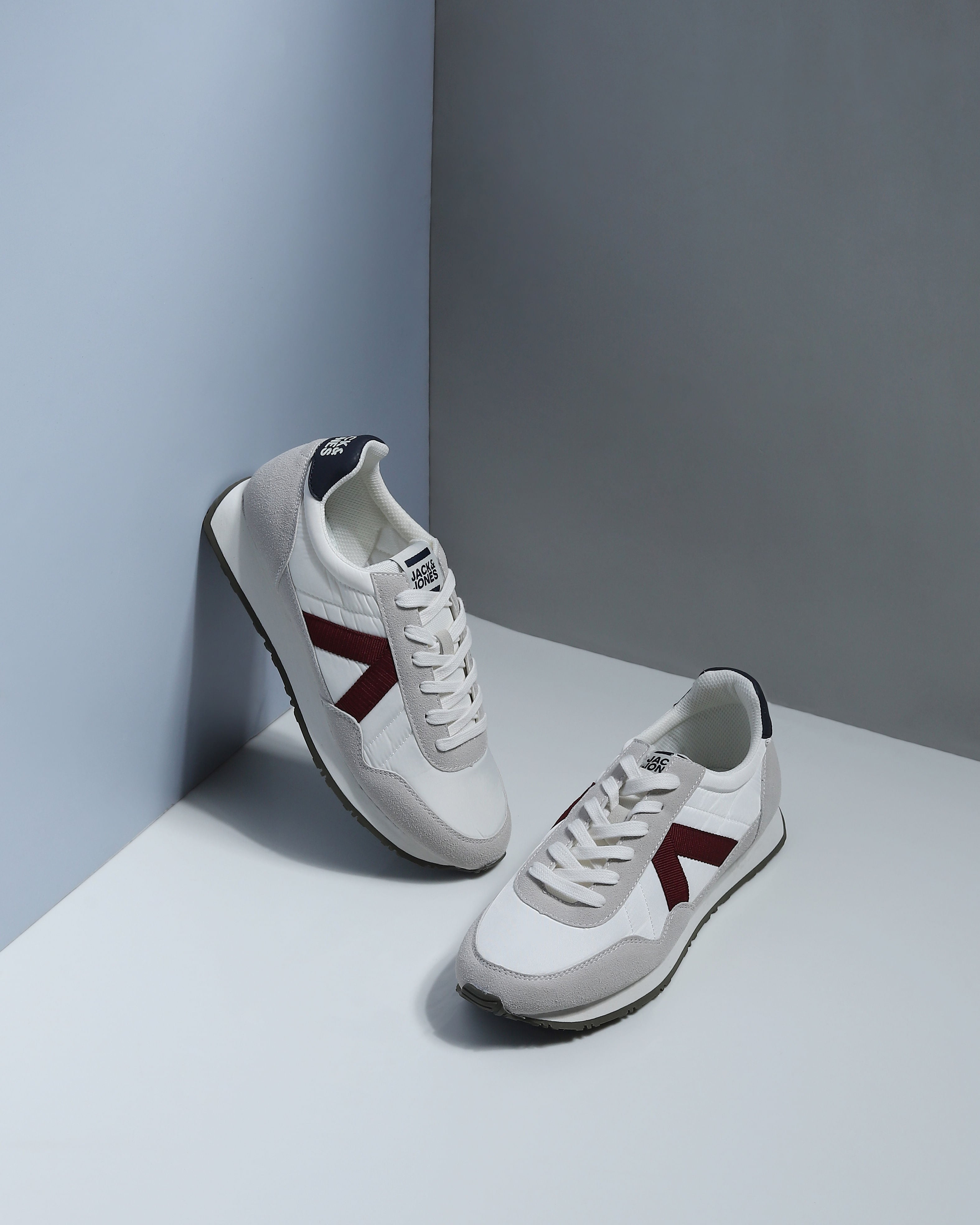 White & Red Lace Up Sneakers