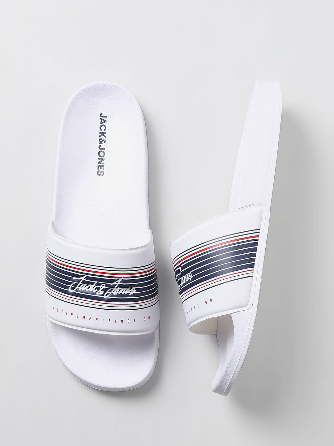 White Logo Print Sliders
