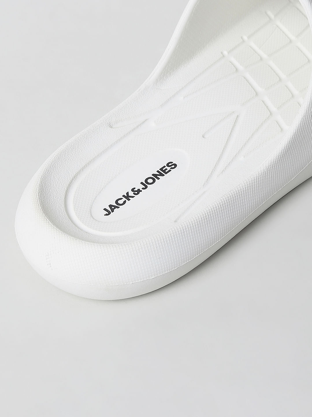 White Logo Print Sliders