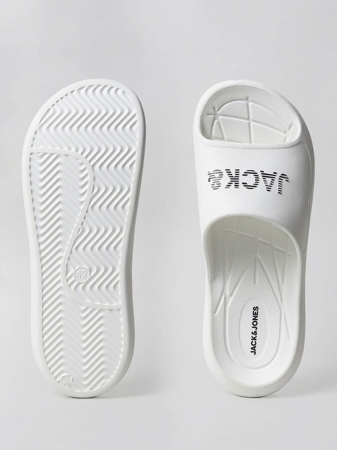 White Logo Print Sliders