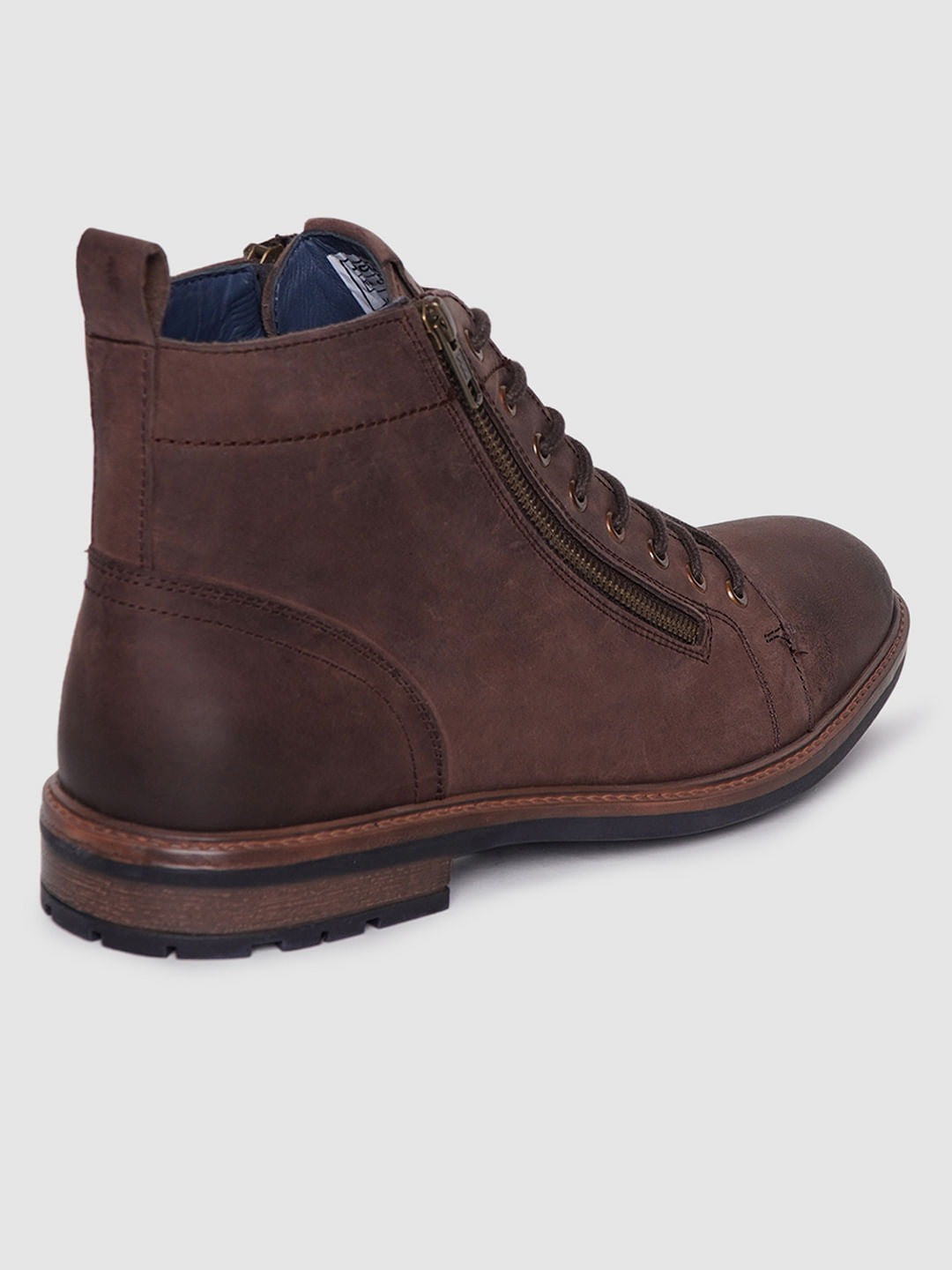 Dark Brown Zip Detail Leather Boots