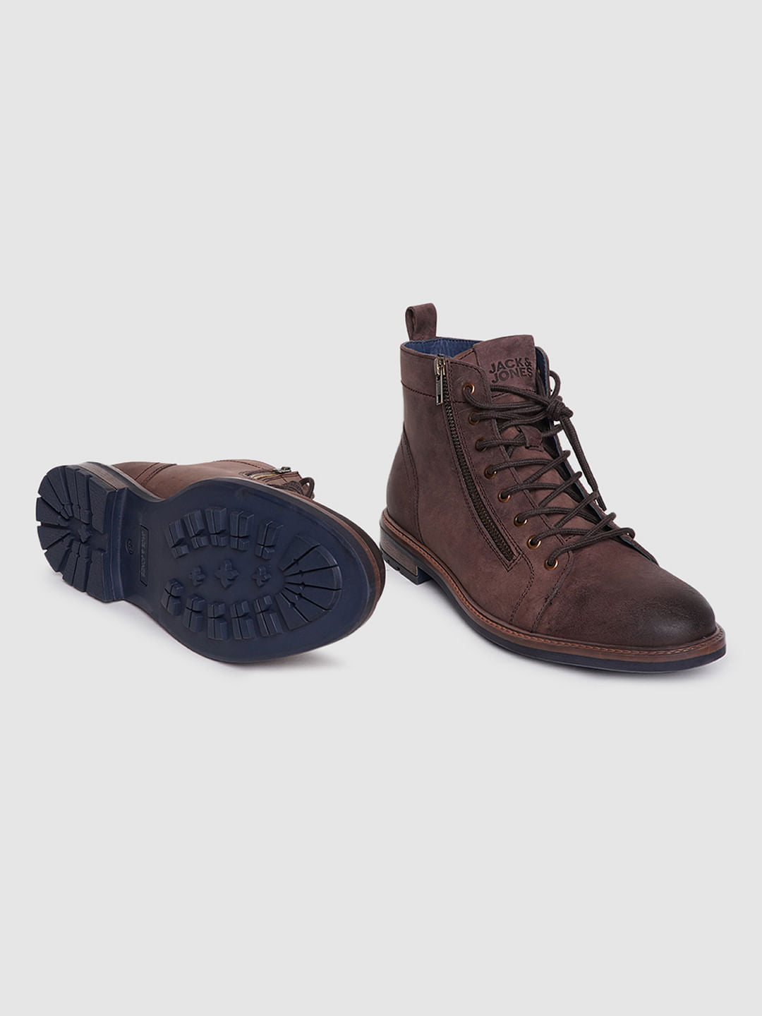 Dark Brown Zip Detail Leather Boots