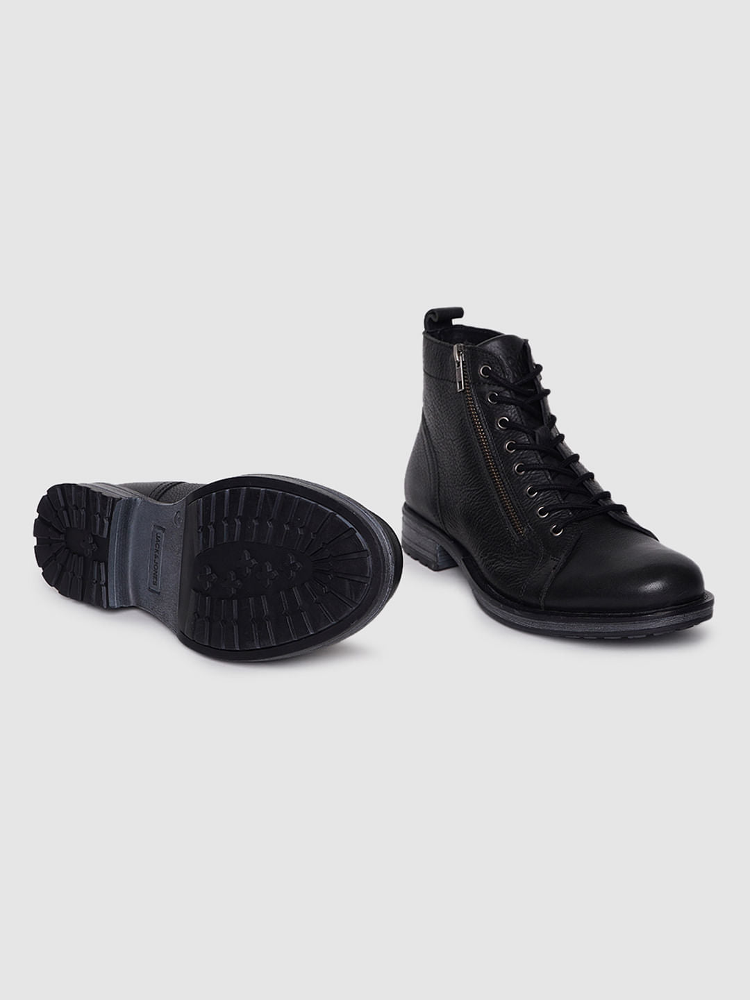 Black Zip Detail Leather Boots
