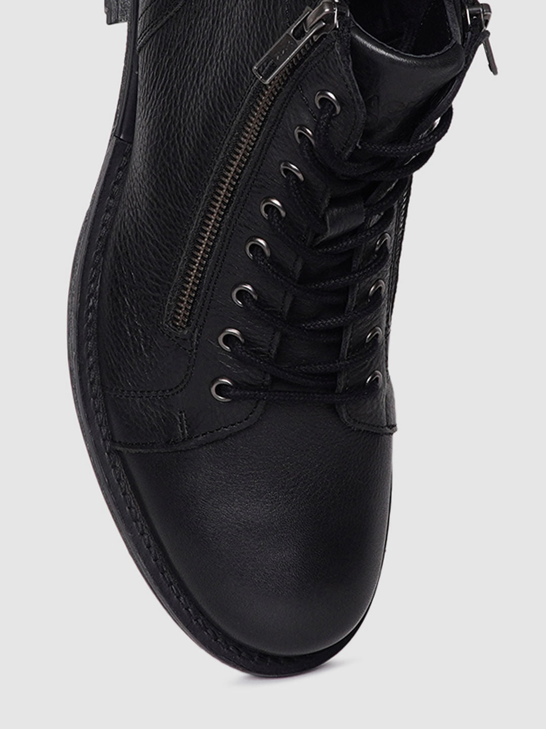 Black Zip Detail Leather Boots