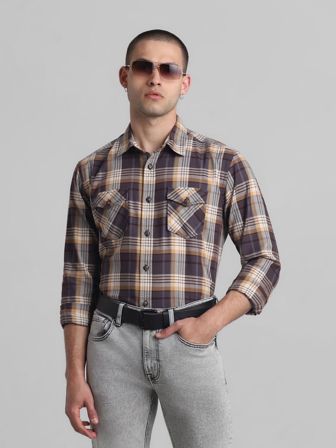 Brown Check Full Sleeves Shirt