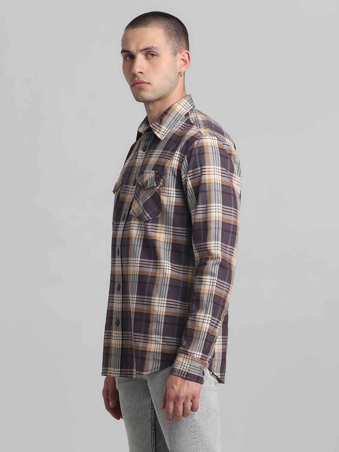Brown Check Full Sleeves Shirt
