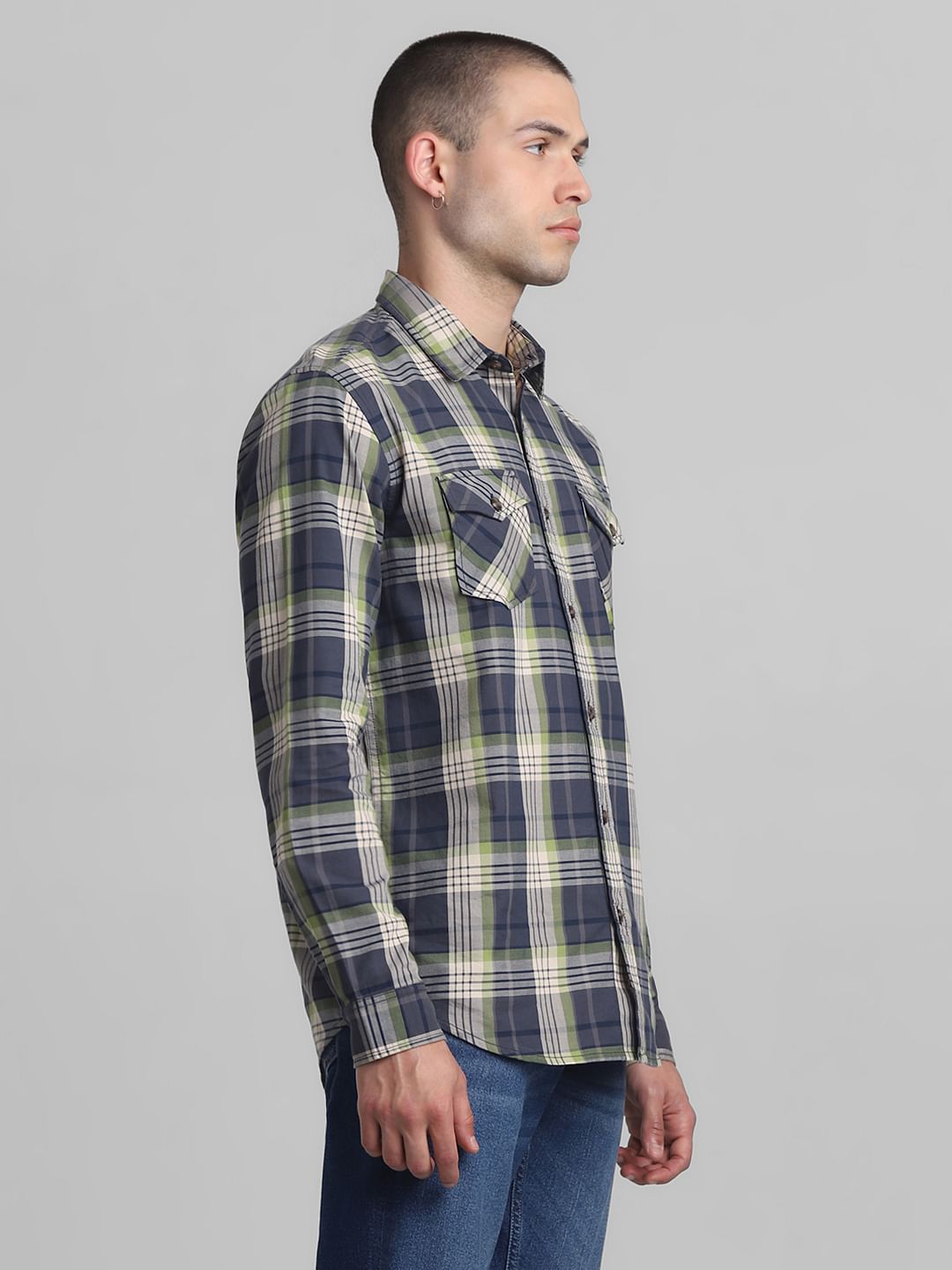 Blue & Green Check Full Sleeves Shirt