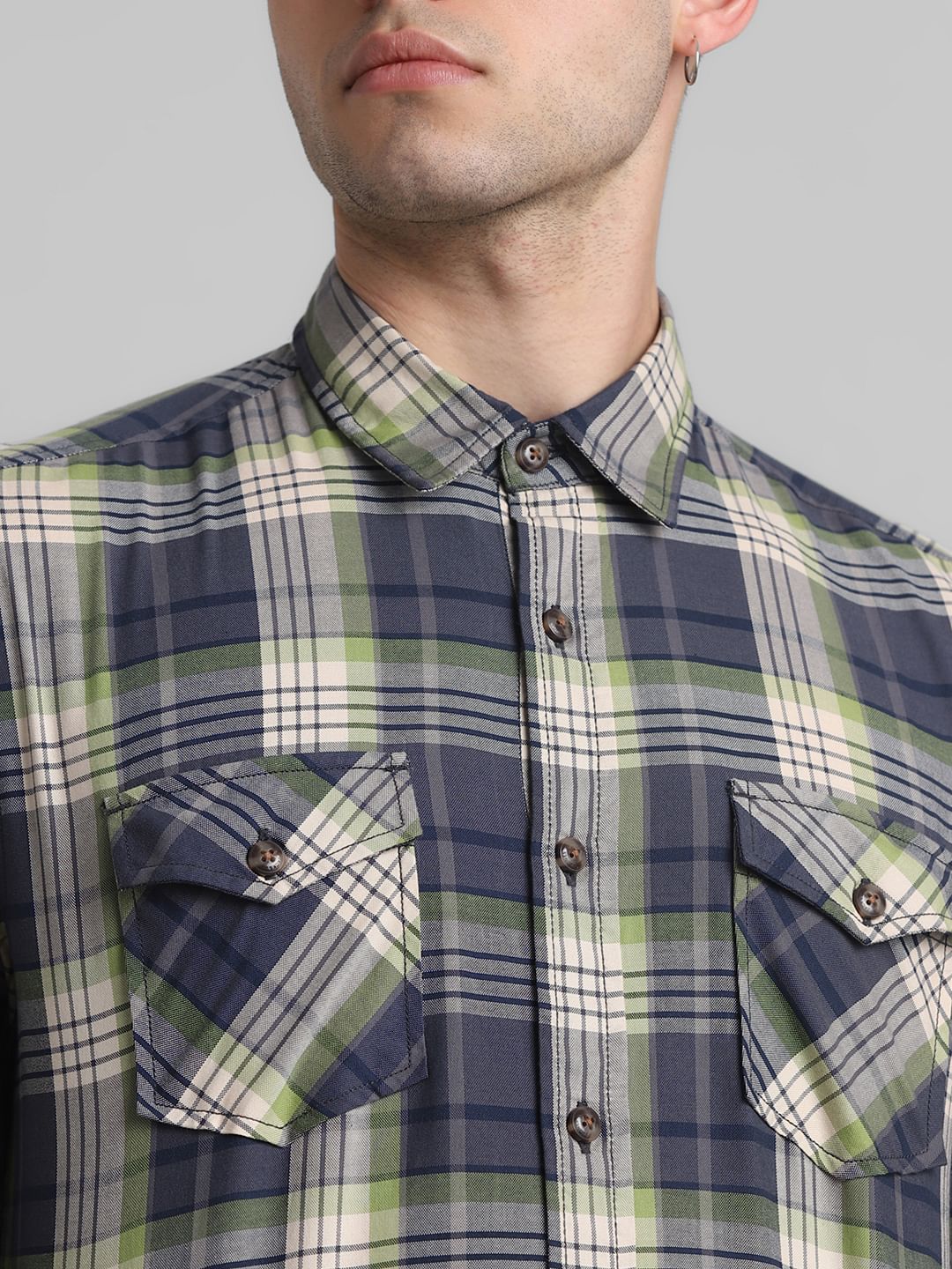 Blue & Green Check Full Sleeves Shirt