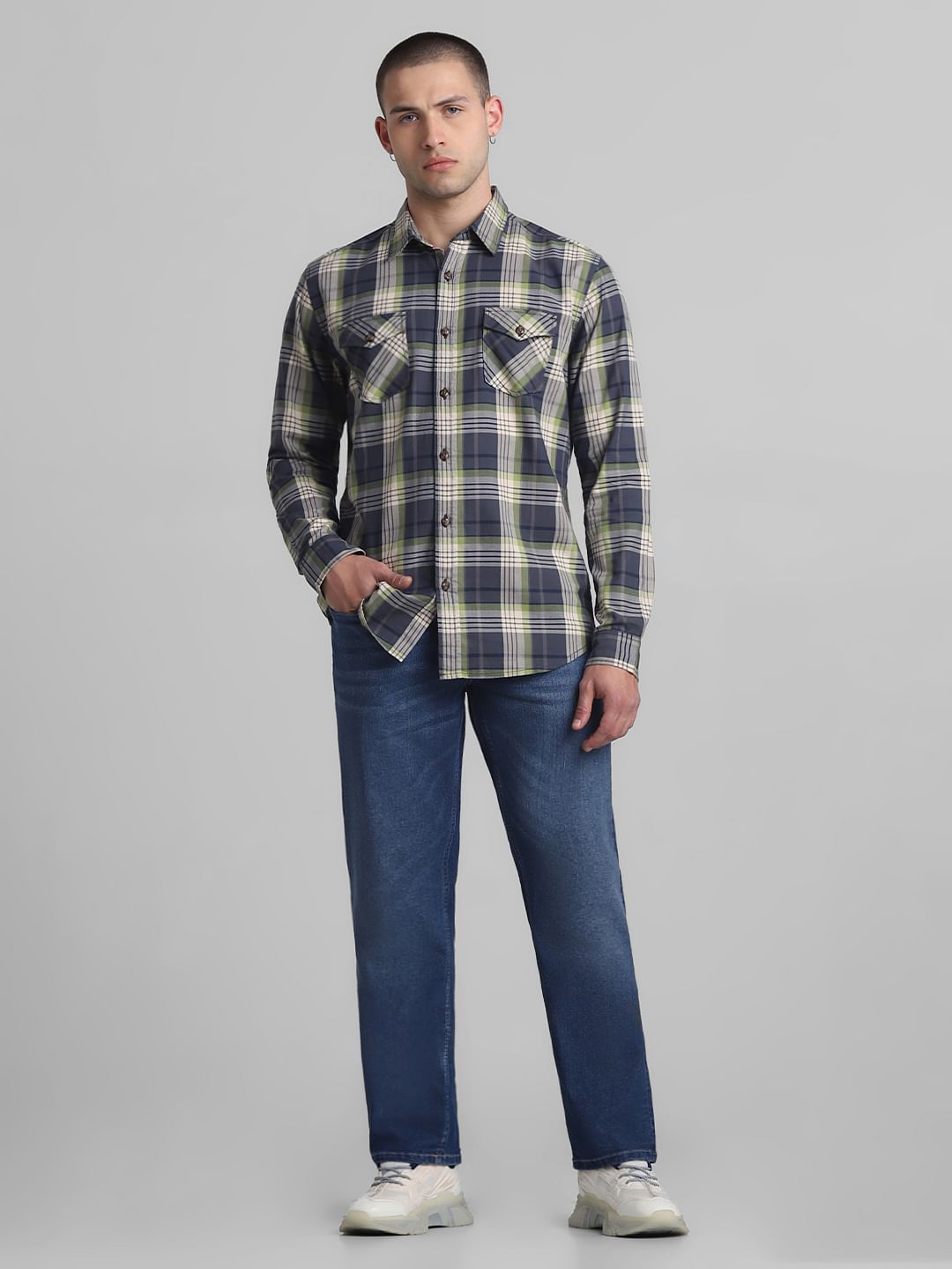 Blue & Green Check Full Sleeves Shirt