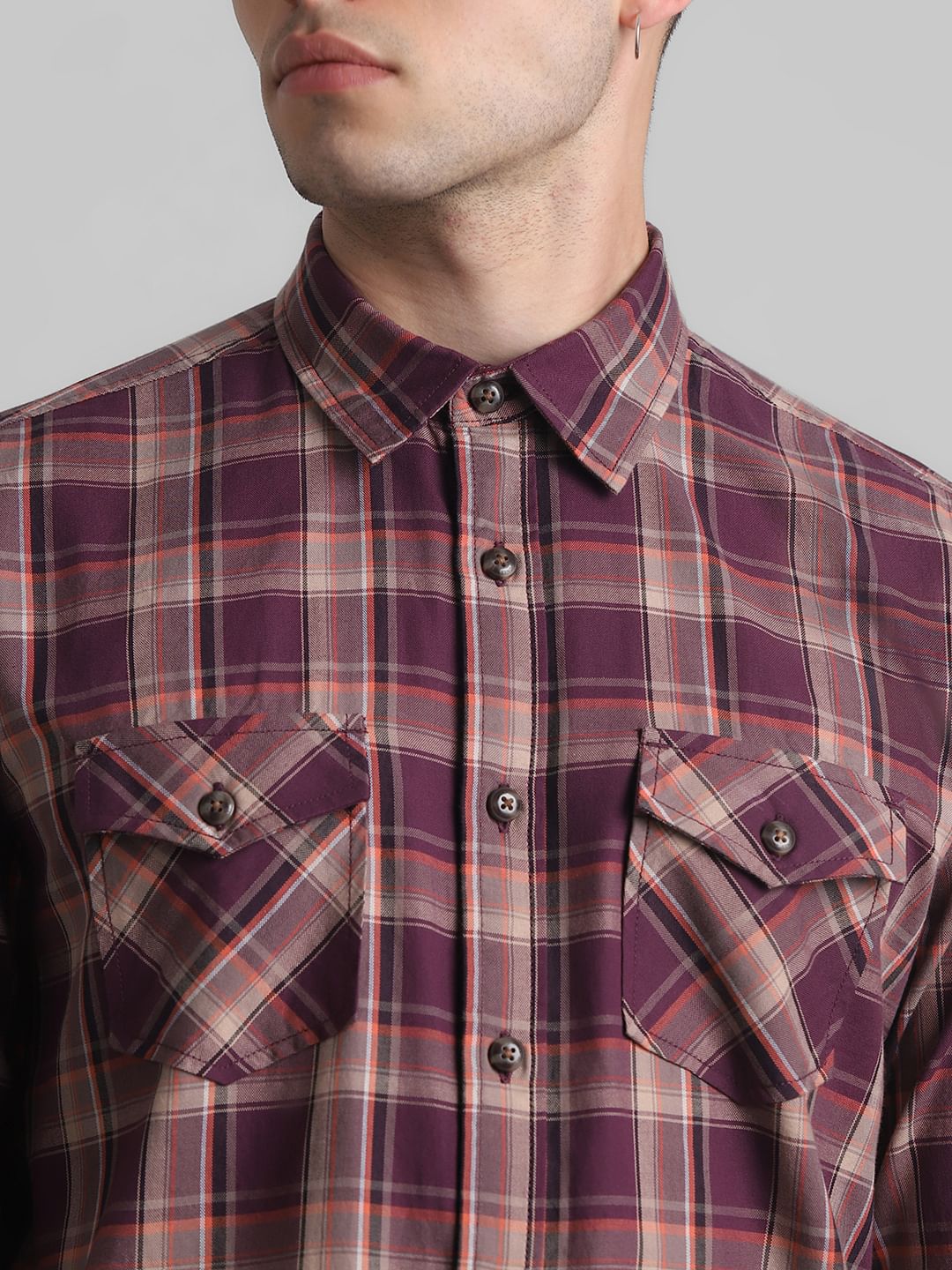 Dark Red Check Full Sleeves Shirt