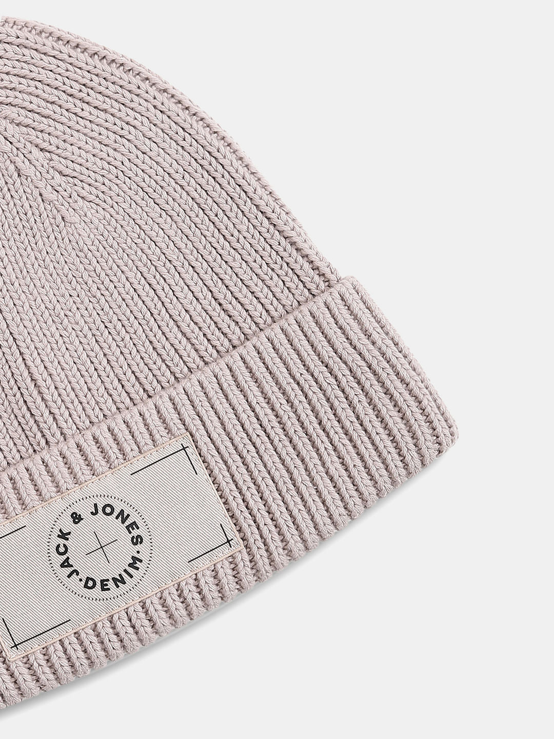 Beige Cotton Logo Patch Beanie