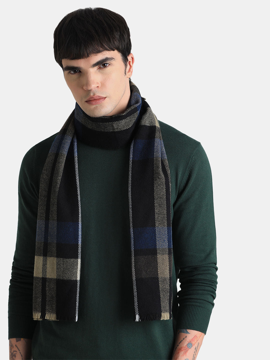 Black Check Woven Scarf