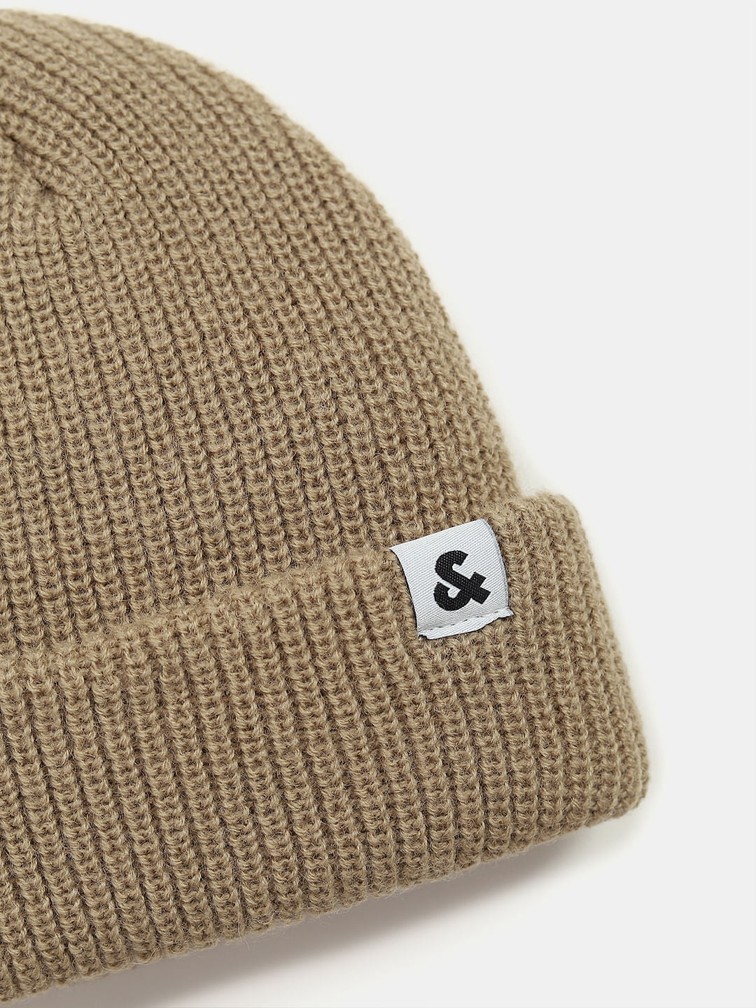 Beige Twisted Knit Short Beanie