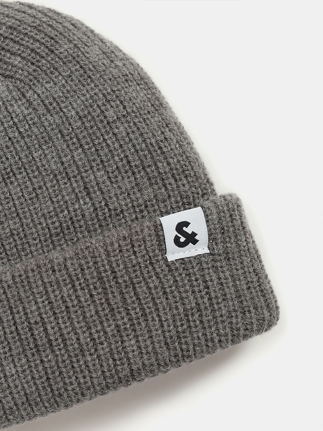 Grey Twisted Knit Short Beanie