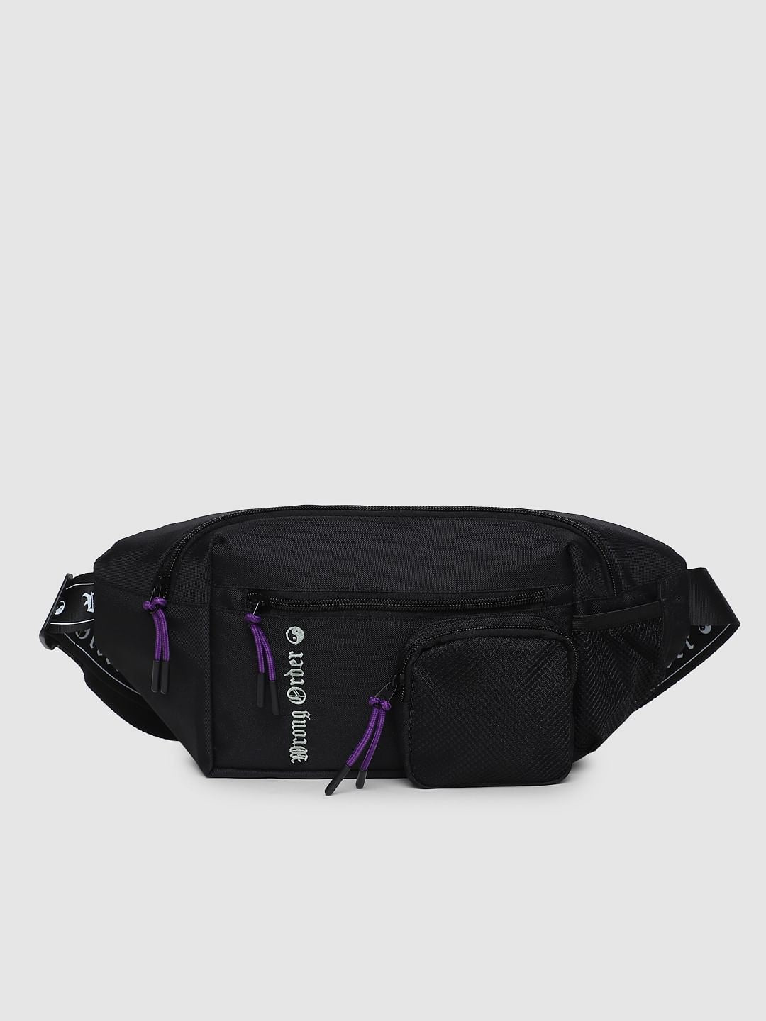 Black Text Print Fanny Pack